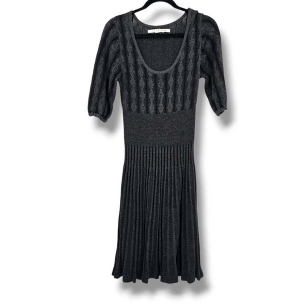 Max Studio Women Knit Dress Knee Length 3/4‎ Sleeve Pleated Dark Gray M
